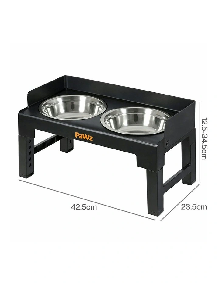 Pet Feeder 6 Height Adjustable Raised Food Water Large Elevated Dog Bowls in Black image 3