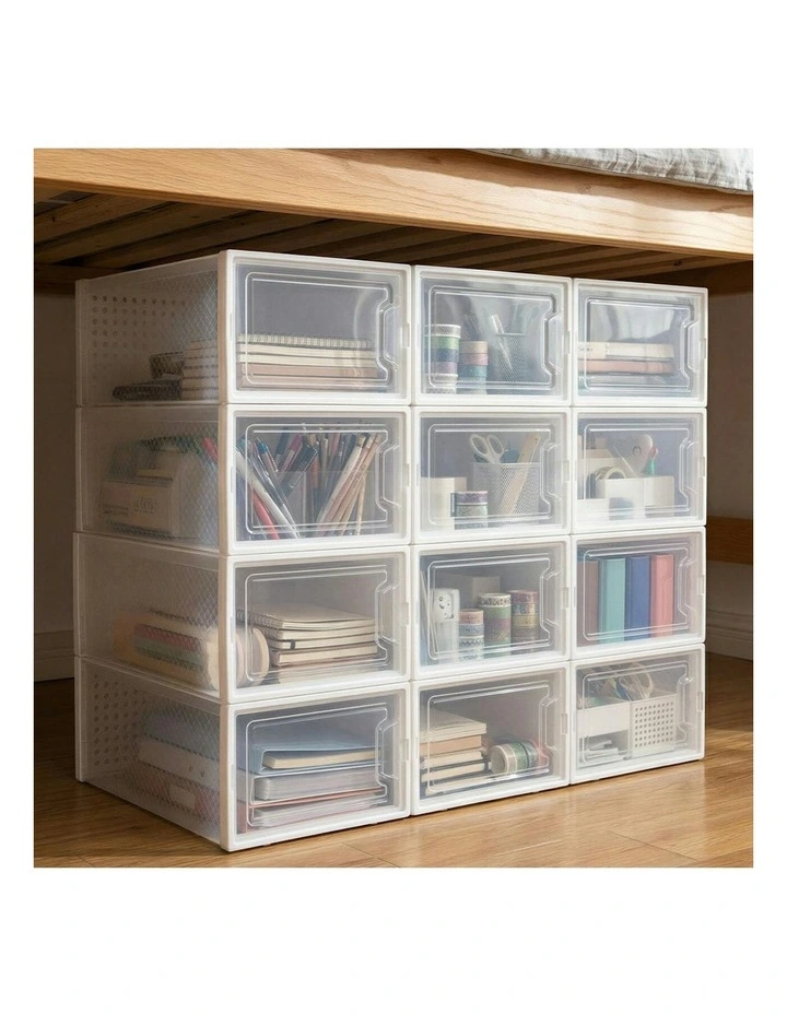 Clear Plastic Display Cases Shoe Rack Storage Boxes 12 Pieces in White image 7