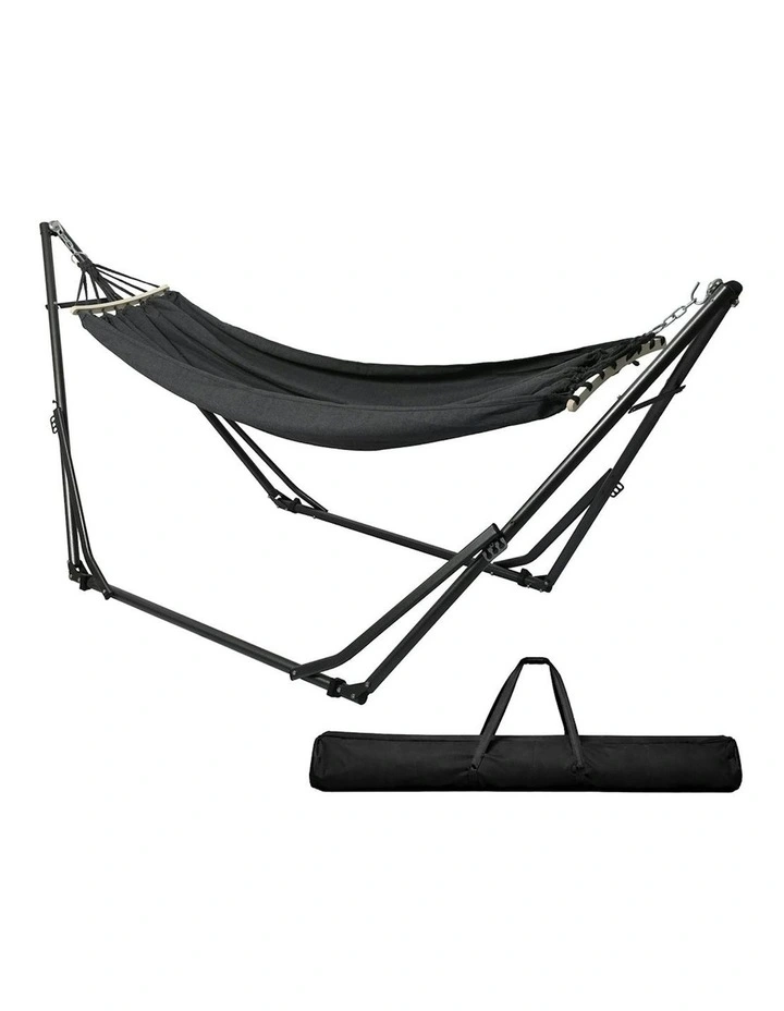 Foldable Hammock Hanging Chair with Stand Portable 3 Gear Adjustable in Black image 2