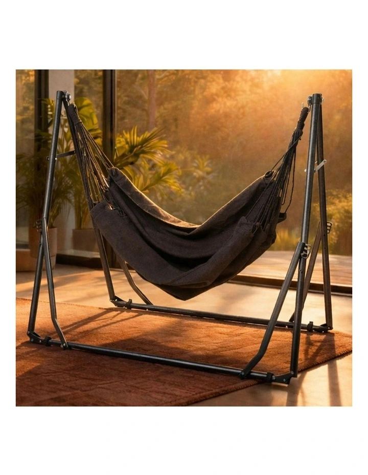 Foldable Hammock Hanging Chair with Stand Portable 3 Gear Adjustable in Black image 7