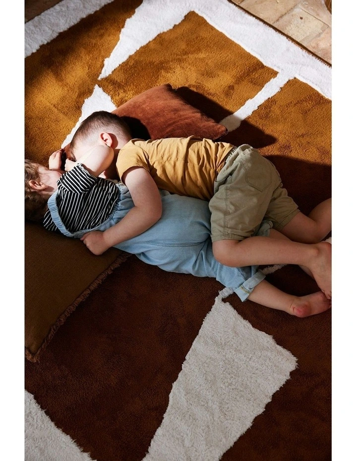 Human Washable Cotton Feel Rug Runner in Brown image 2