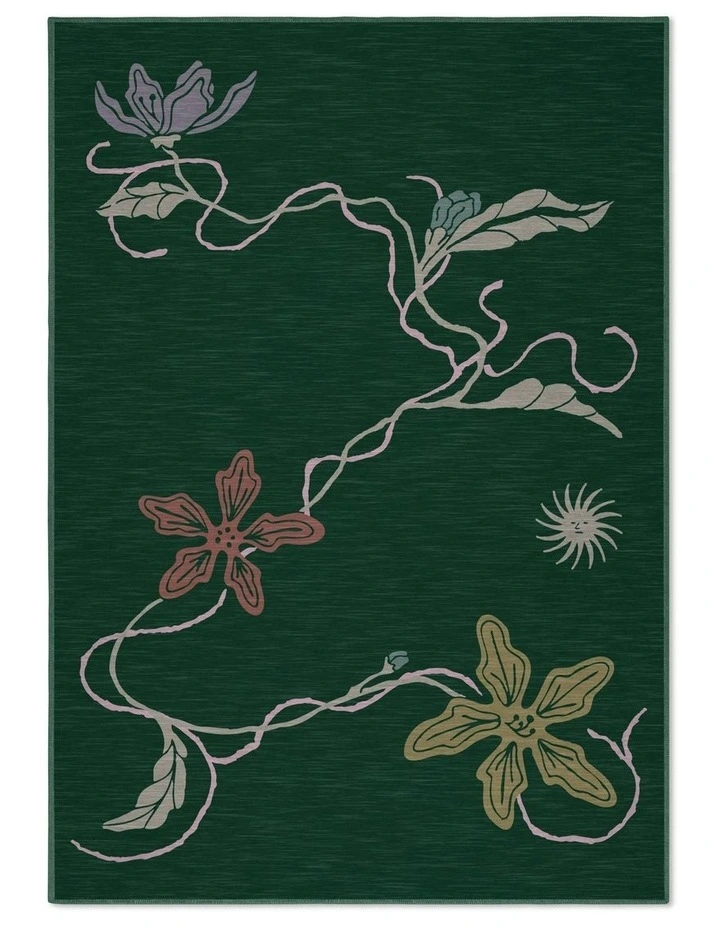 Sunlight Washable Chenille Area Rug in Green image 1