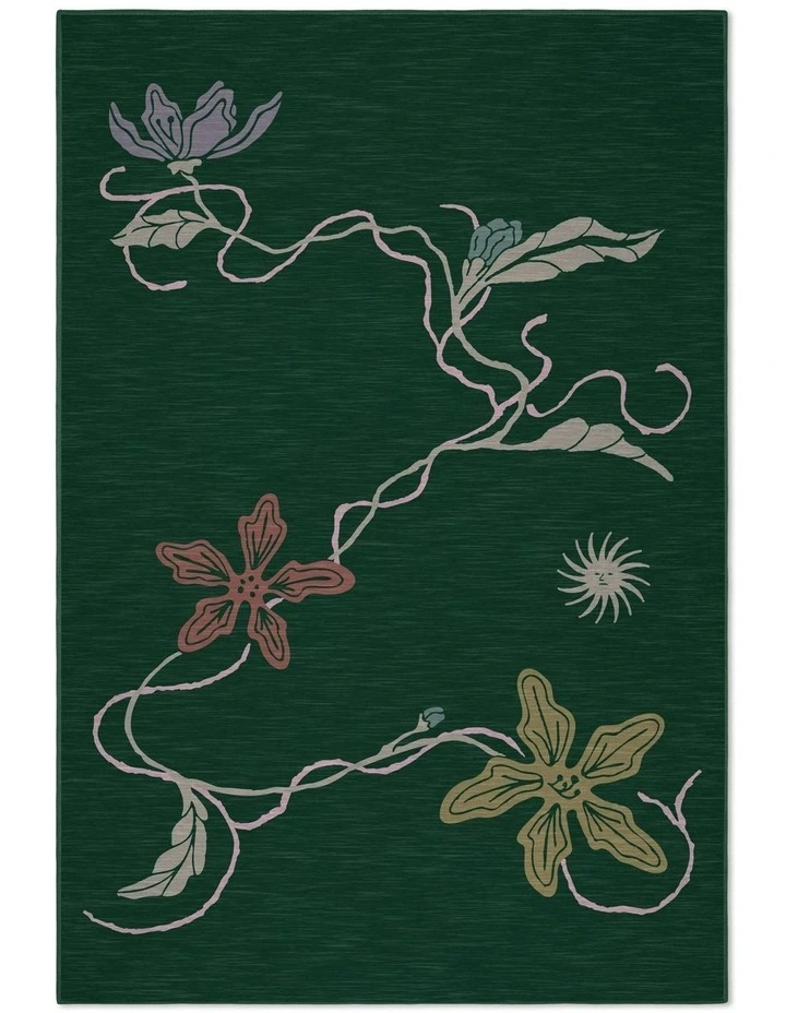 Sunlight Washable Chenille Area Rug in Green image 5