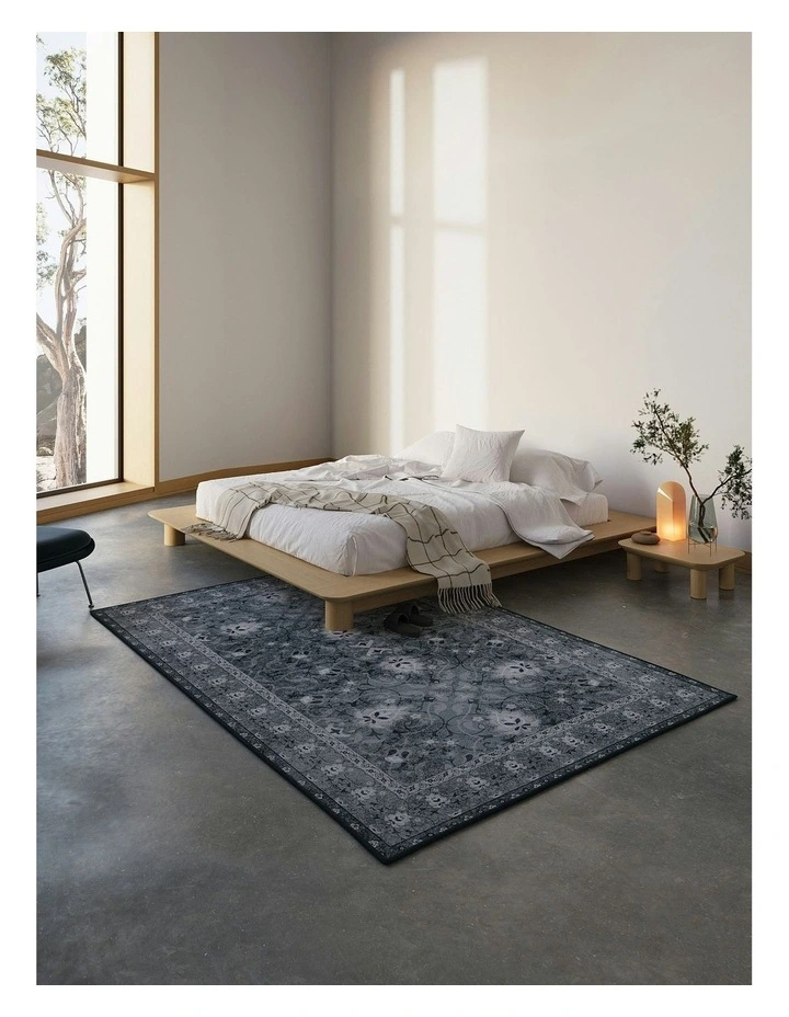 Washable Chenille Area Rug in Motif Grey image 1