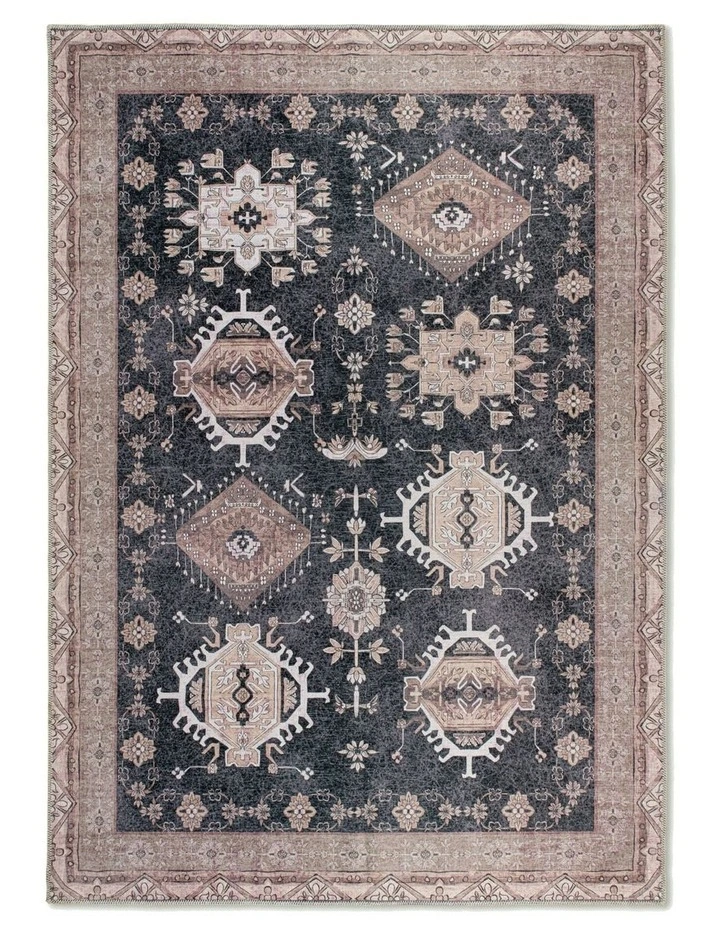Washable Chenille Area Rug in Black image 2