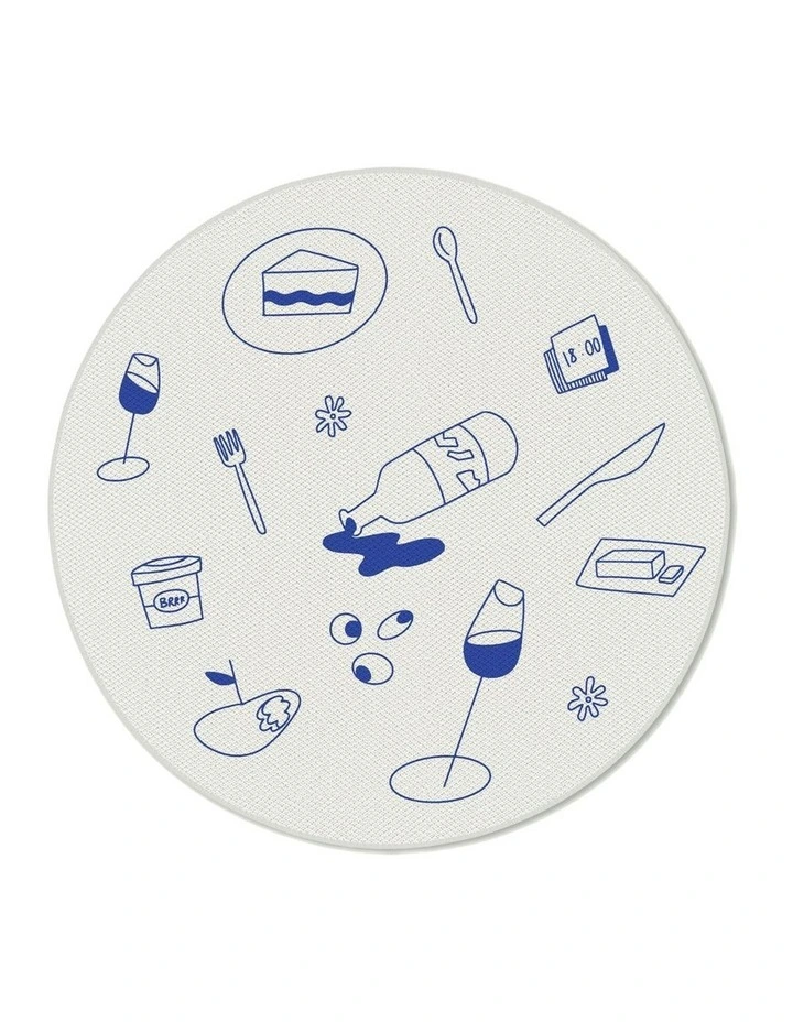 Washable Outdoor Round Rug in Blue image 1