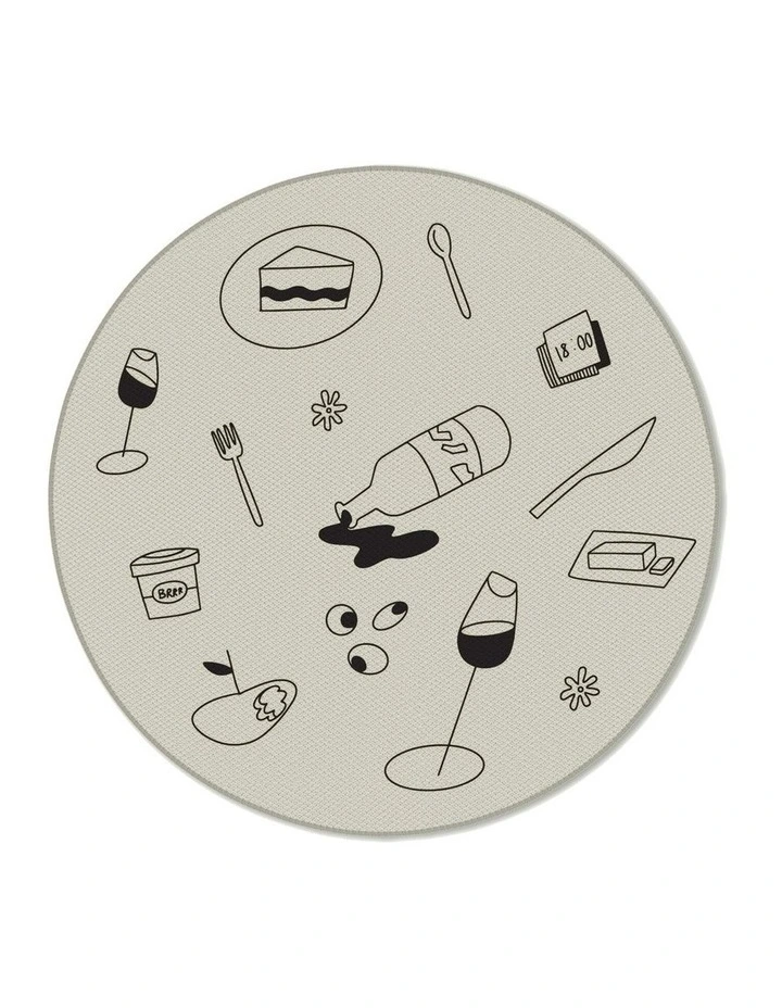 Washable Outdoor Round Rug in Bone image 1