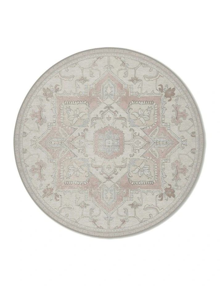 Double Rugs Together Washable Chenille Round Rug in Nude | MYER