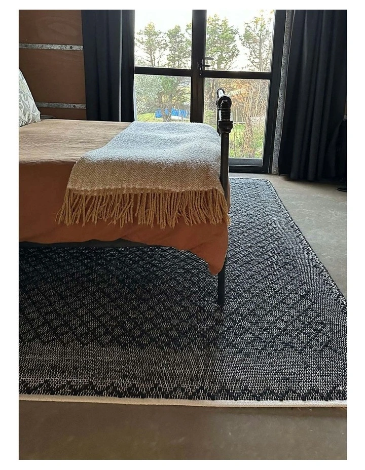 Miss Amara Adisa Scandi Diamond Pattern Flatweave Rug In Charcoal MYER