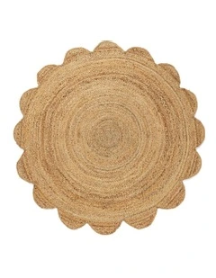 Celeste Scalloped Jute Round Rug in Natural Brown