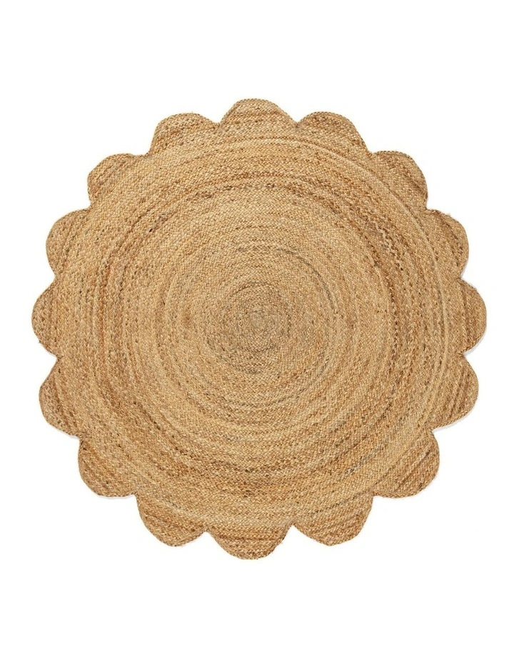Celeste Scalloped Jute Round Rug in Natural Brown image 1