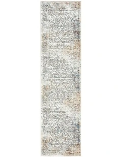 Constance Distressed Floral Runner Rug in Beige/Blue