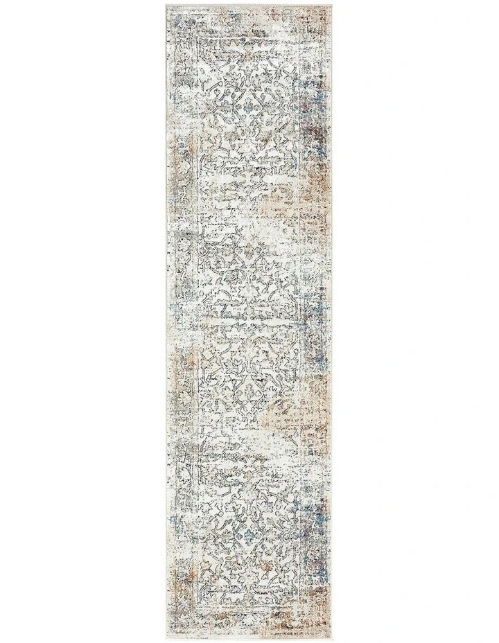 Constance Distressed Floral Runner Rug in Beige/Blue image 1