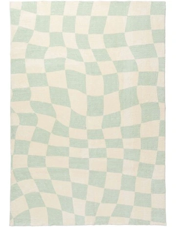 Ilenna Abstract Checkered Washable Rug in Green/Ivory