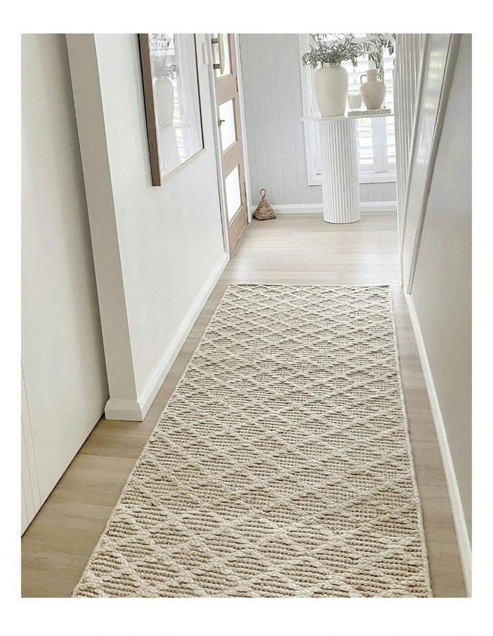 Miss Amara Piper Diamond Bleached Jute Runner Rug In Ivory MYER