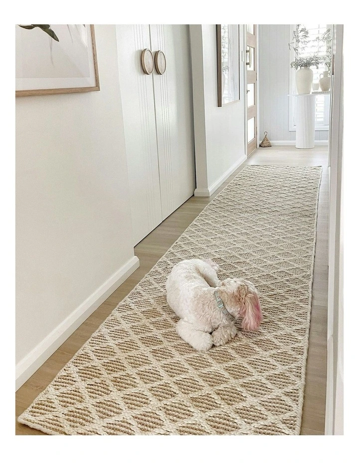 Miss Amara Piper Diamond Bleached Jute Runner Rug In Ivory MYER