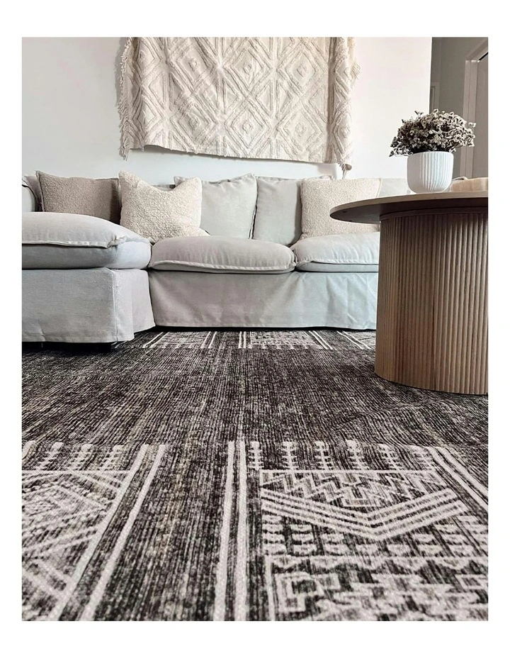 Miss Amara Raia Tribal Distressed Washable Rug In Charcoal And Grey MYER
