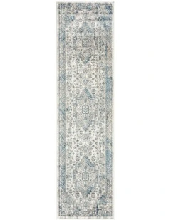 Rhona Distressed Floral Runner Rug in Blue/Grey