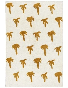Palm Tree Cotton Washable Rug in Brown