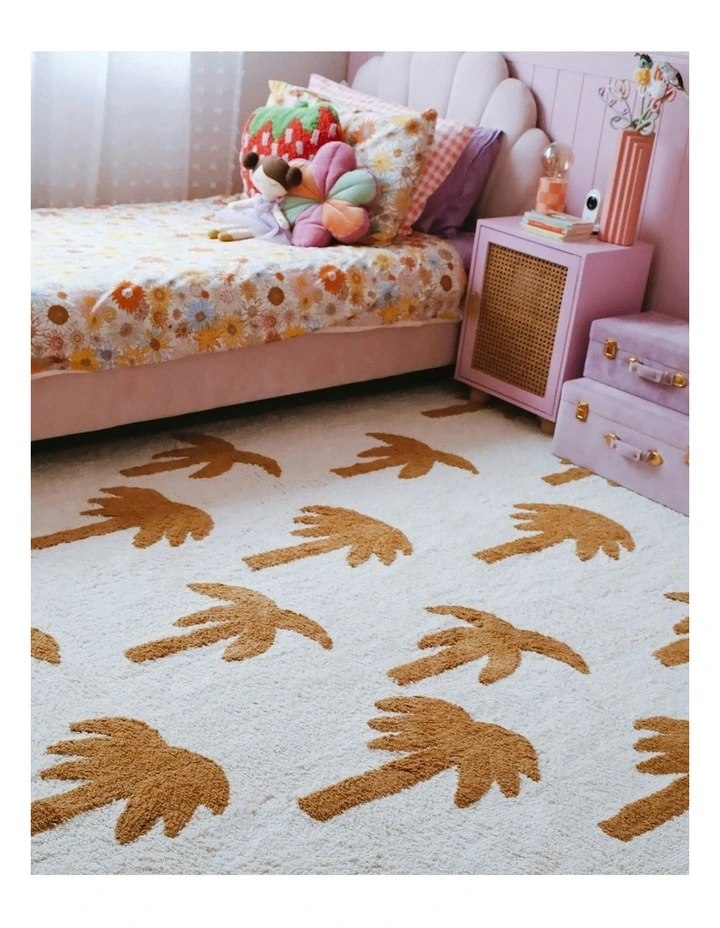 Palm Tree Cotton Washable Rug in Brown image 2