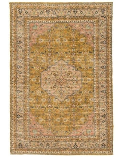 Sissa Floral Distressed Rug in Mustard and Peach
