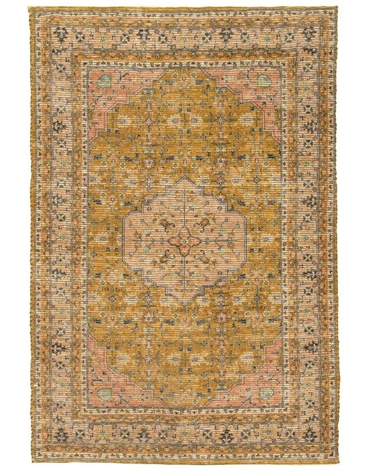 Sissa Floral Distressed Rug in Mustard and Peach image 1