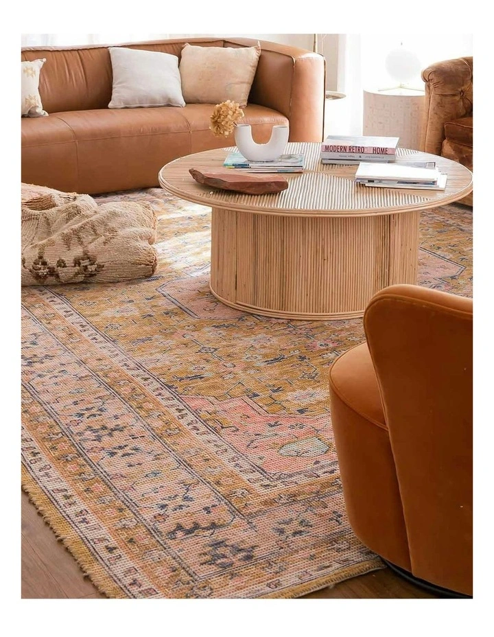 Sissa Floral Distressed Rug in Mustard and Peach image 2