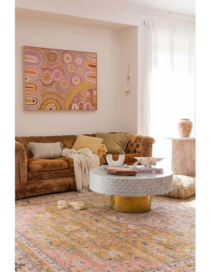 Sissa Floral Distressed Rug in Mustard and Peach image 4