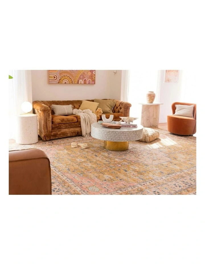 Sissa Floral Distressed Rug in Mustard and Peach image 5