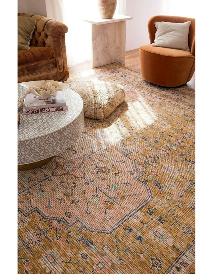 Sissa Floral Distressed Rug in Mustard and Peach image 6