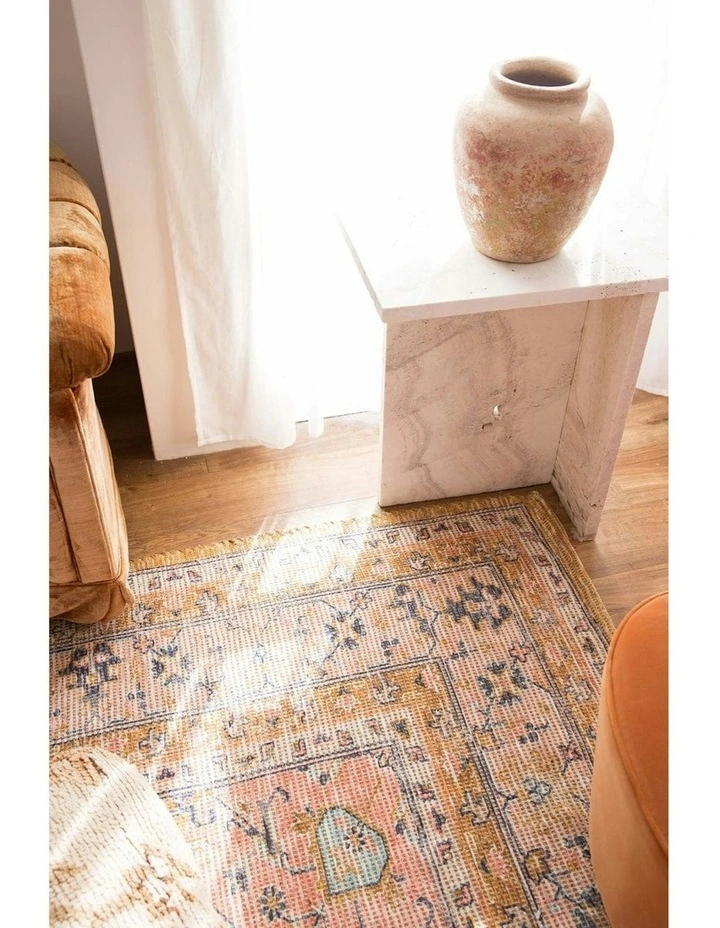 Sissa Floral Distressed Rug in Mustard and Peach image 7
