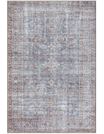 Sorra Traditional Distressed Washable Rug in Blue and Brown