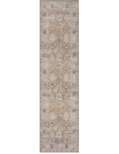 Sydelle Traditional Distressed Washable Runner Rug in Brown and Grey