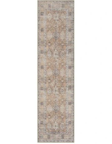 Sydelle Traditional Distressed Washable Runner Rug in Brown and Grey