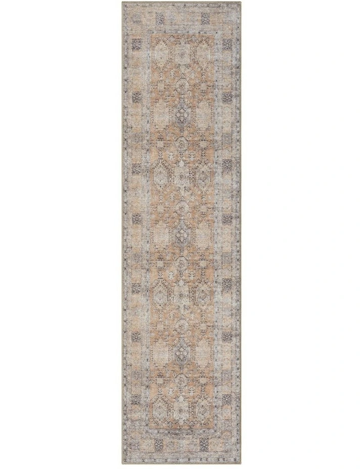 Sydelle Traditional Distressed Washable Runner Rug in Brown and Grey image 1