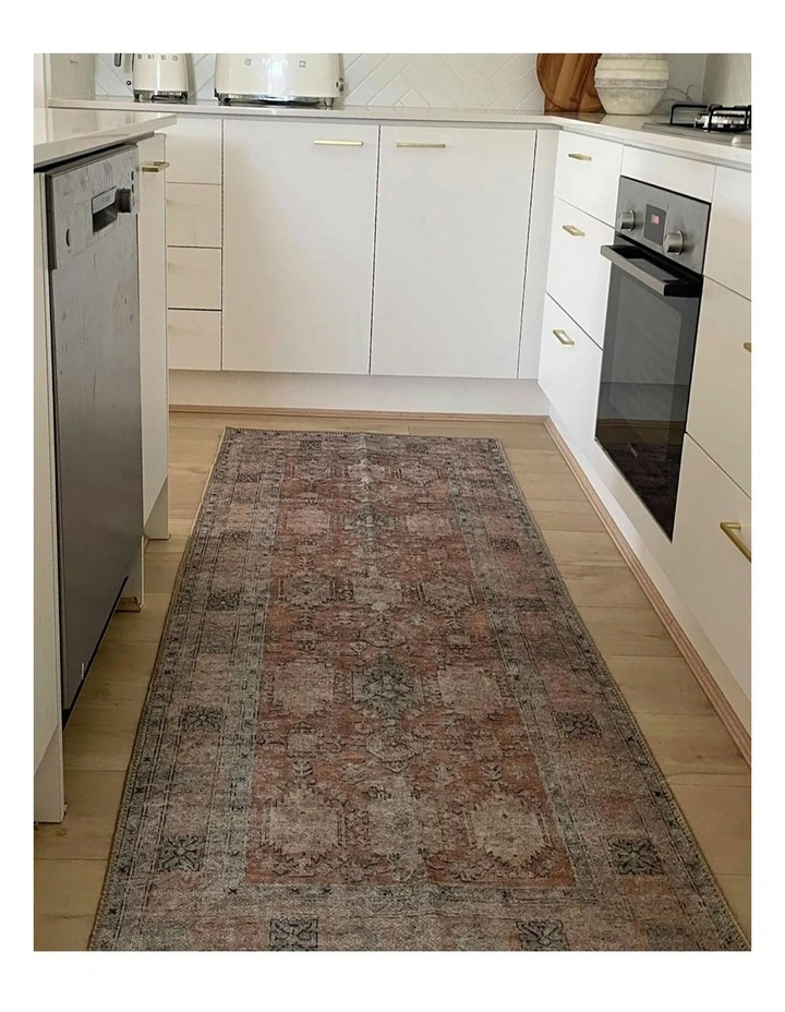 Sydelle Traditional Distressed Washable Runner Rug in Brown and Grey image 2