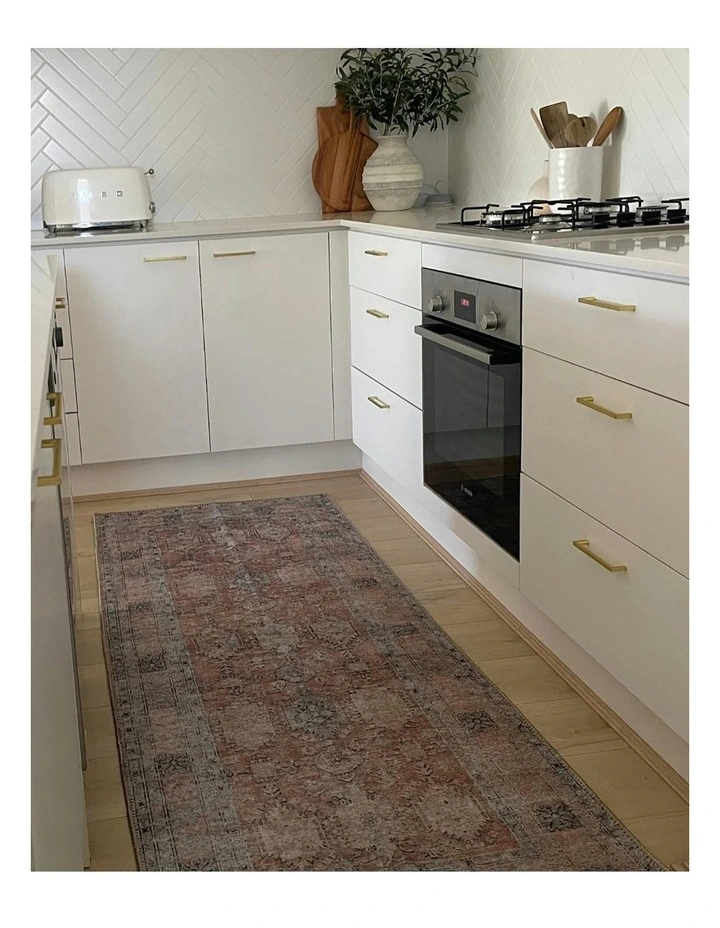 Sydelle Traditional Distressed Washable Runner Rug in Brown and Grey image 3