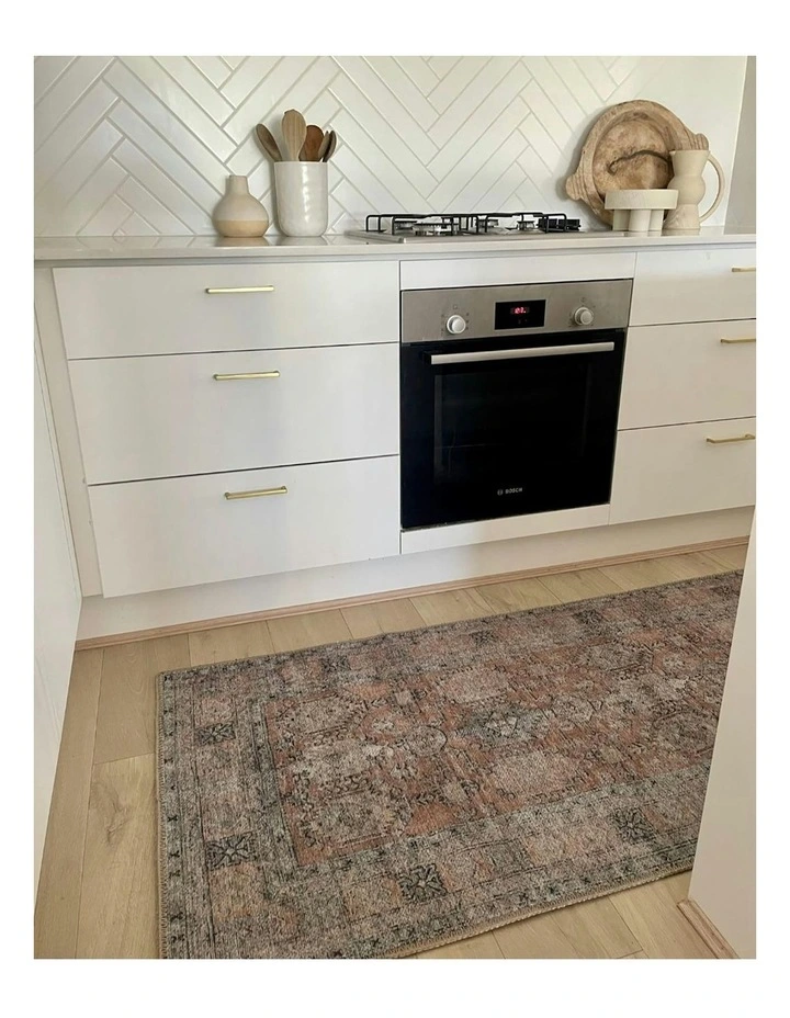 Sydelle Traditional Distressed Washable Runner Rug in Brown and Grey image 4