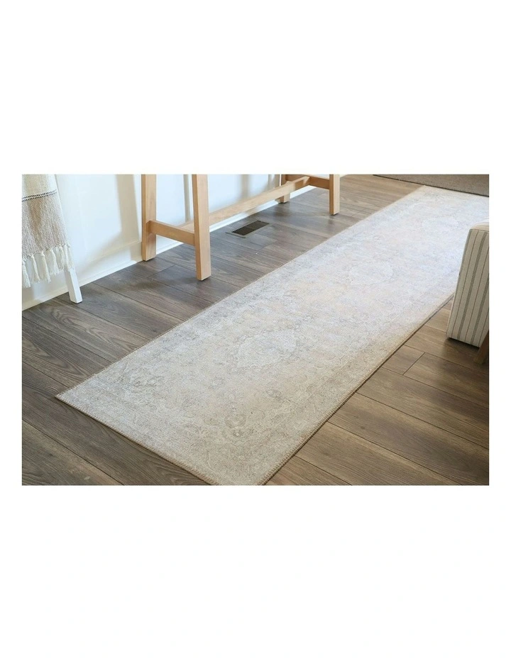 Tinka Traditional Distressed Washable Runner Rug in Beige/Grey image 3