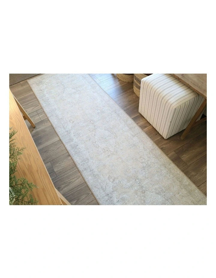 Tinka Traditional Distressed Washable Runner Rug in Beige/Grey image 4