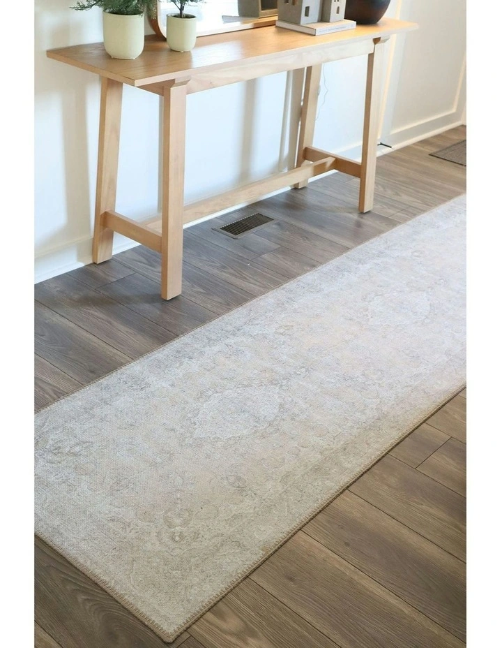 Tinka Traditional Distressed Washable Runner Rug in Beige/Grey image 5