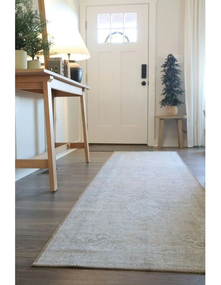 Tinka Traditional Distressed Washable Runner Rug in Beige/Grey image 6