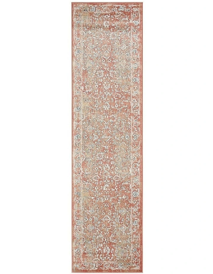 Yolanda Terracotta Transitional Floral Motif Runner Rug in Peach image 1