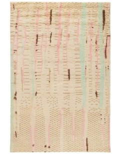 Zahari Abstract Tribal Wool Rug in Pink and Green