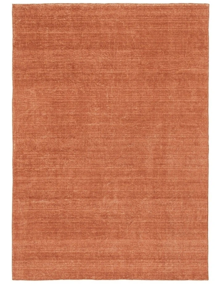 Yves Terracotta Orange Minimal Washable Rug in Brown image 1