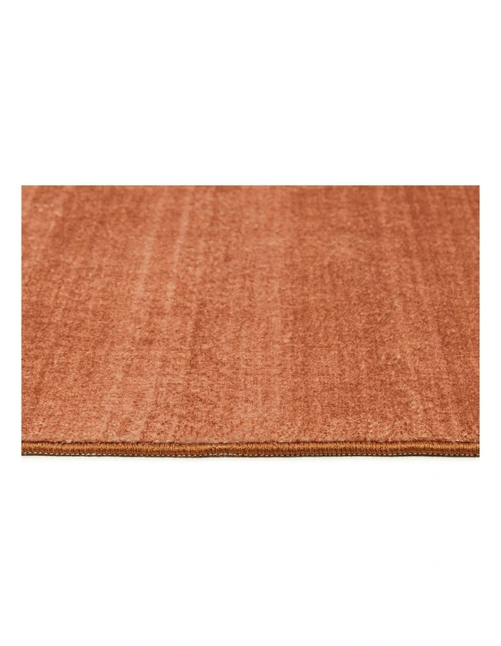 Yves Terracotta Orange Minimal Washable Rug in Brown image 3
