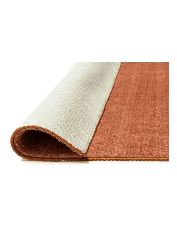 Yves Terracotta Orange Minimal Washable Rug in Brown image 4