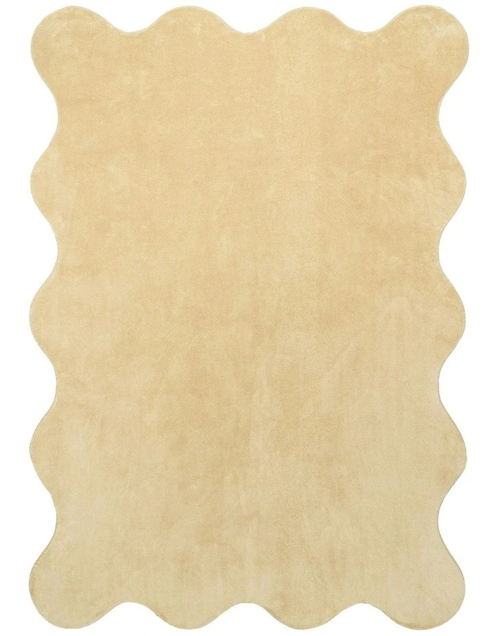 Mirta Beige Brown Scallop Washable Rug in Beige image 1
