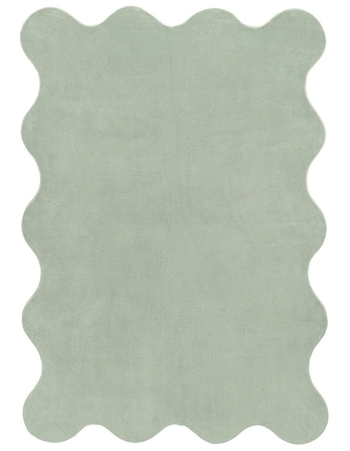 Idrissa Pale Green Scallop Washable Rug in Green image 1