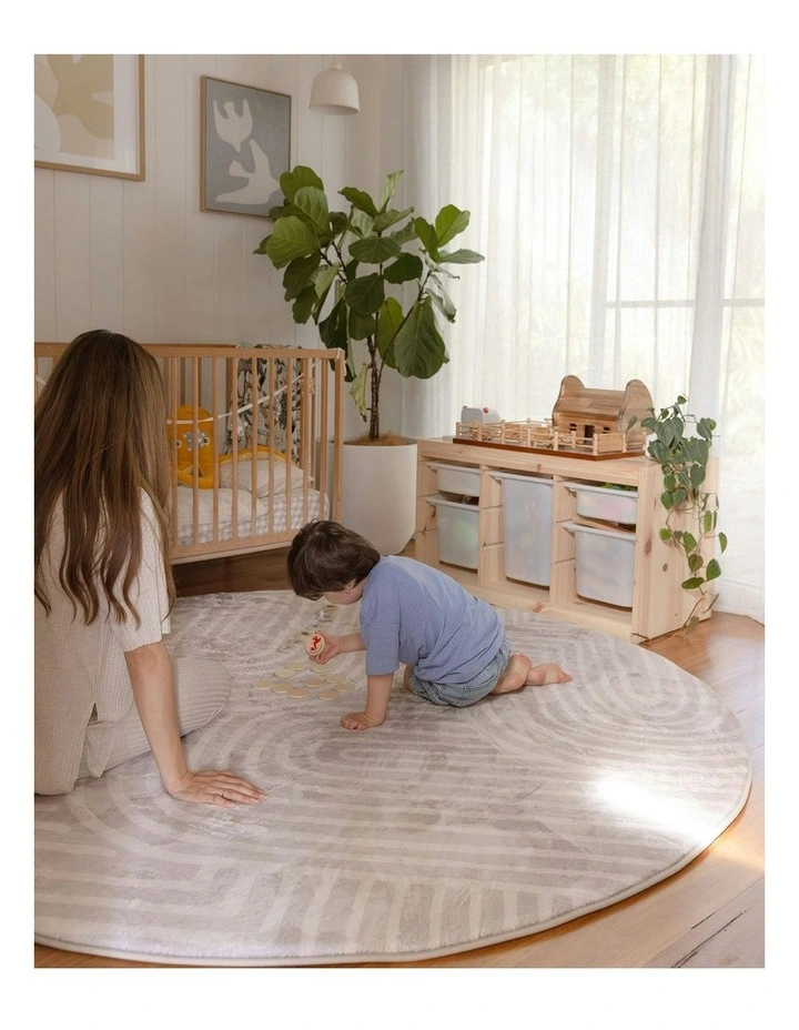 Idra Neutral Abstract Rollie Pollie Round Playmat in Beige image 7